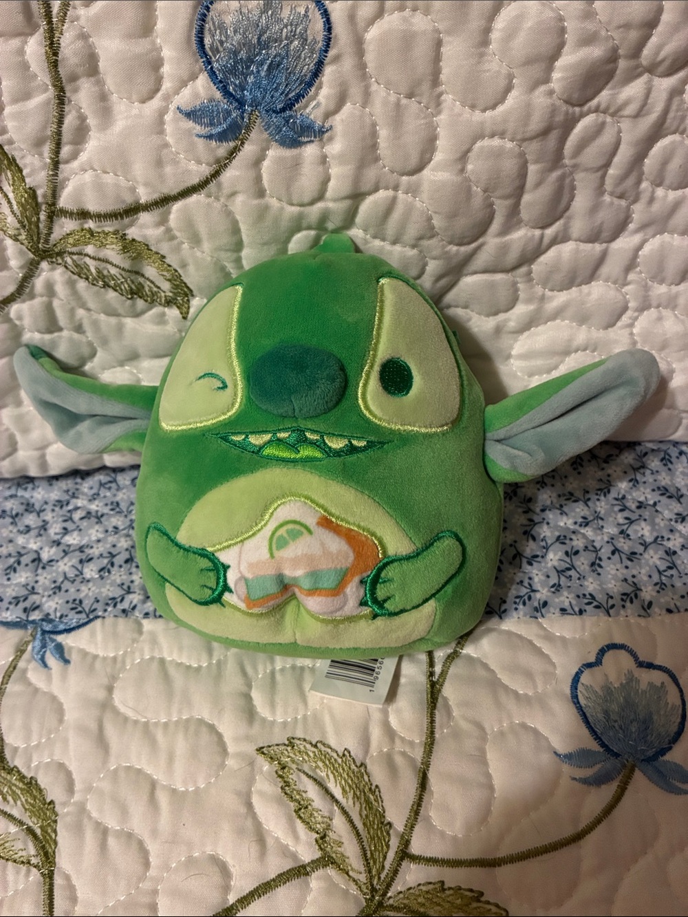 Green Stitch Plush Holding Donut - Soft Collectible-7”